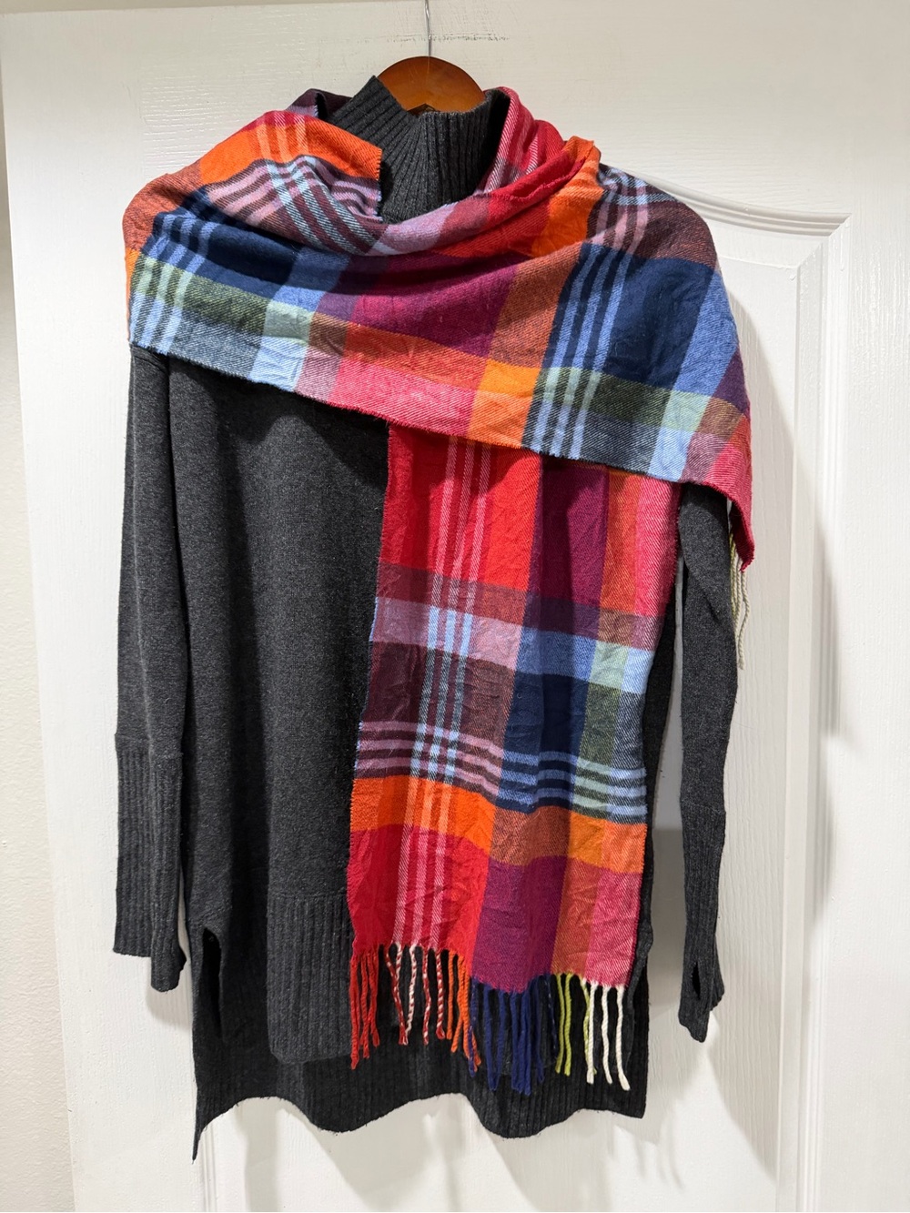 Plaid Pattern Cashmere And Viscose Italian Scarf